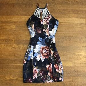 Floral Mini Dress with Jeweled neckline
